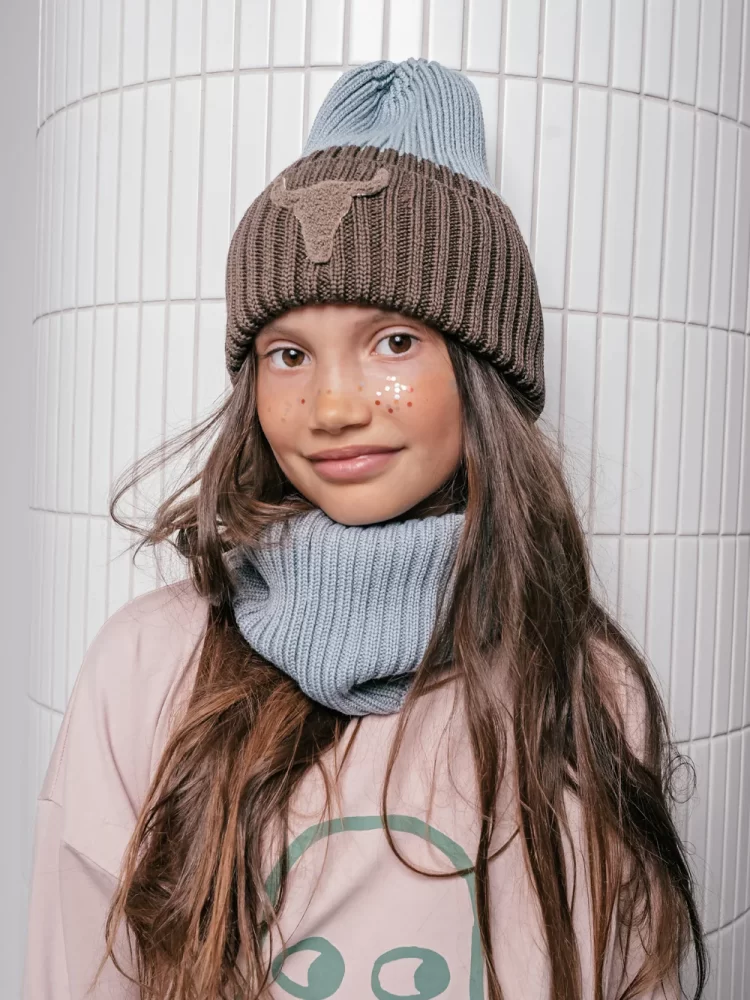 Booso merino vilnos kepurė SAND BEANIE brown/light blue