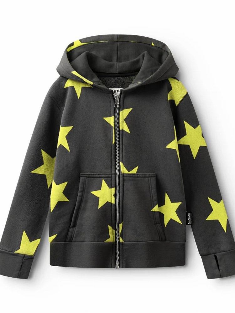 Nununu džemperis STAR ZIP HOODIE graphite/hot lime