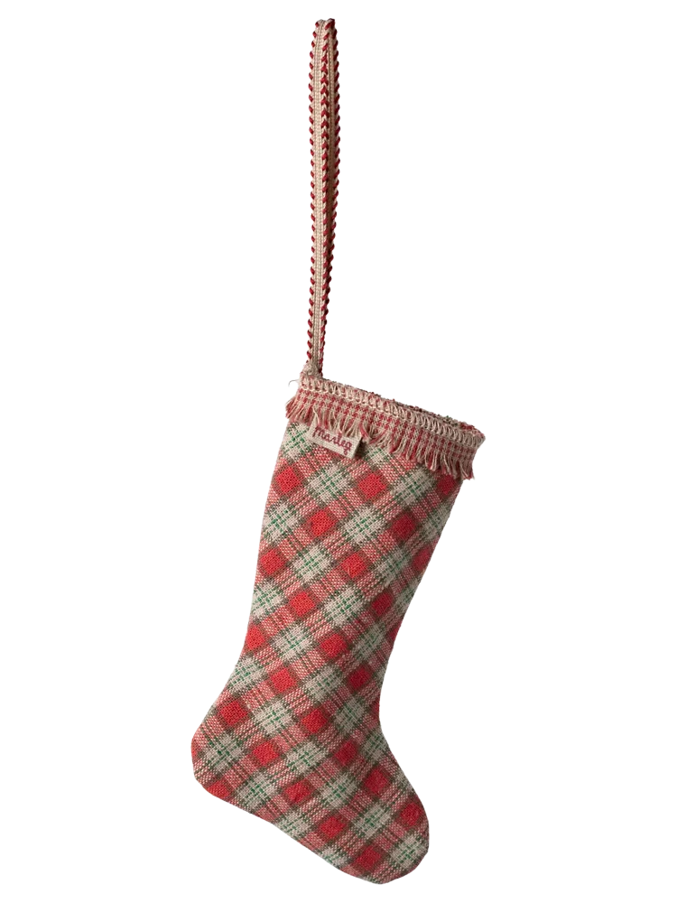 Maileg papuošimas Fabric ornament, Stocking - Checker - Red