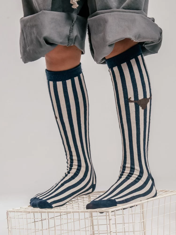 Booso kojinės iki kelių STRIPED NAVY SOCKS