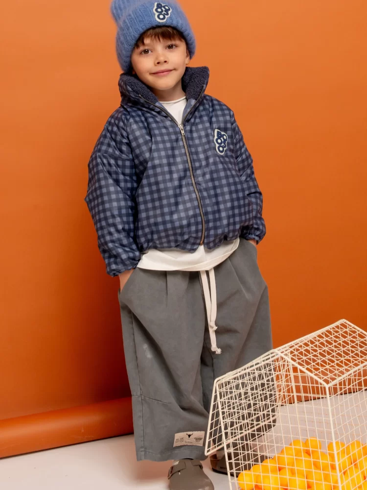 Booso bomberis children's jacket - BLUE WIDE CHECKED COAT