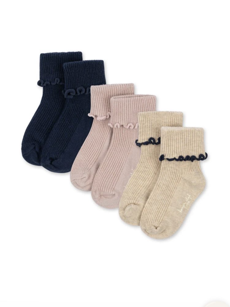 Konges slojd kojnės 3 pack rib frill socks navy/cream/blush