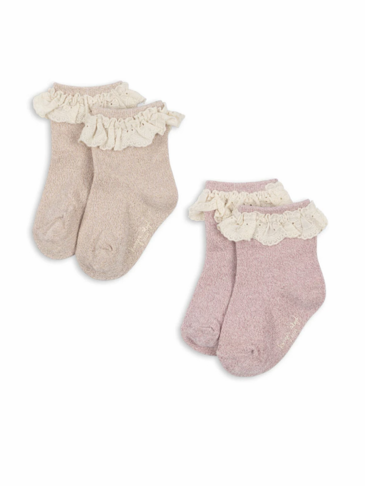 Konges Slojd kojinės 2 pack glitter frill socks rosette