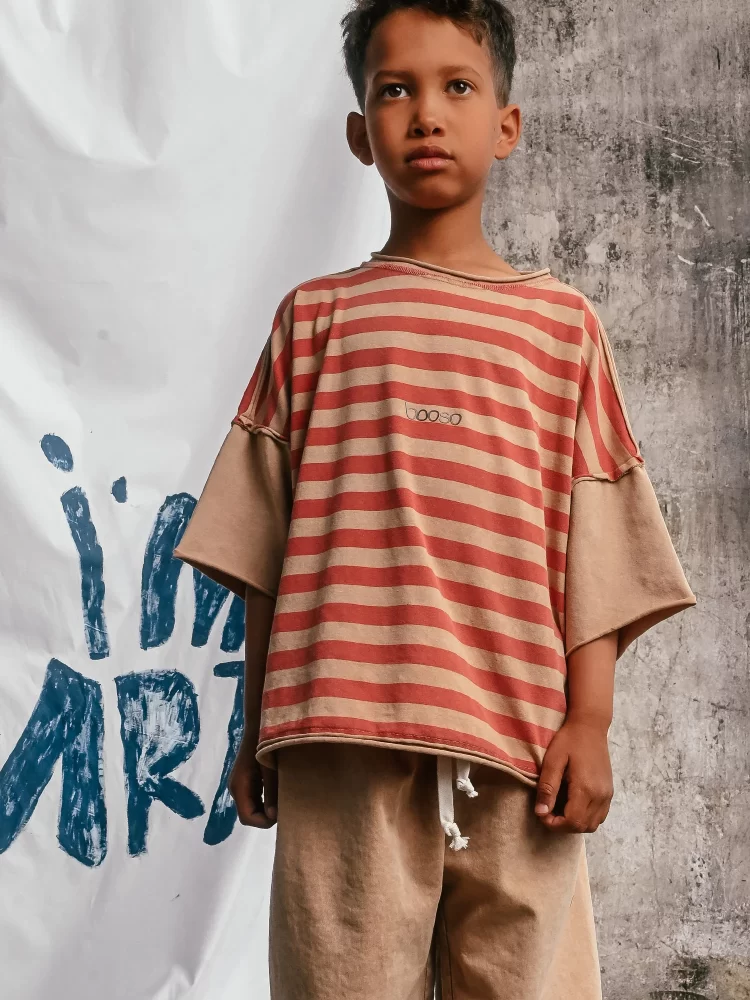 Booso marškinėliai STRIPED TEE BEIGE/RED