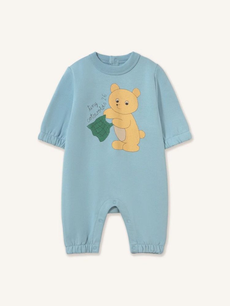 Tiny cottons romperis Organic cotton teddy bear onesie | light blue