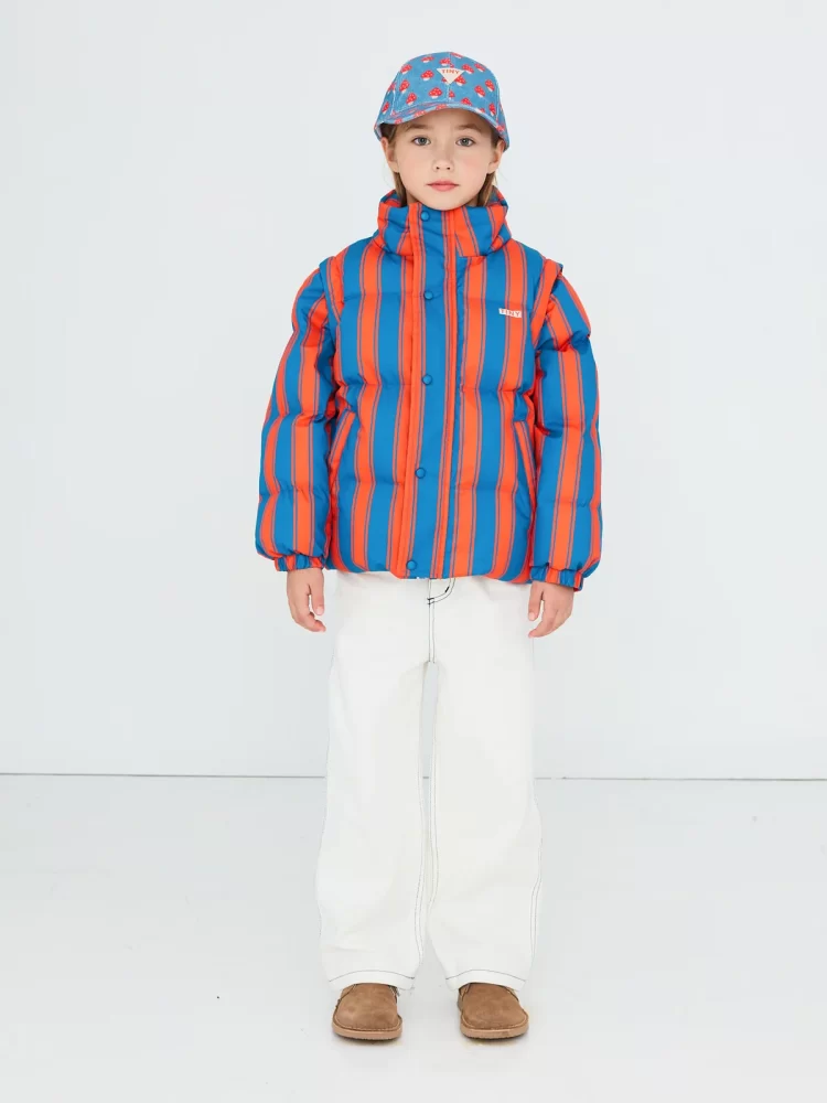 Tiny cottons Retro Stripes Short Padded Jacket in Summer Red